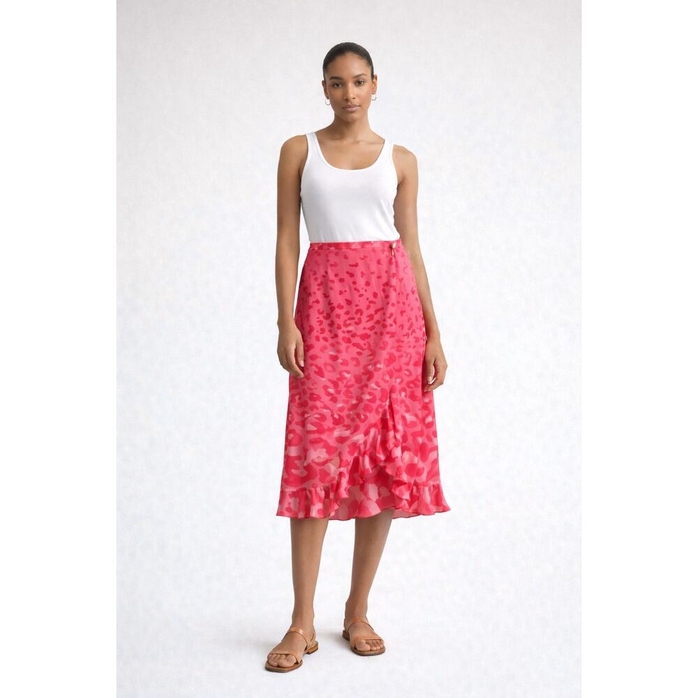 Bentley Arbuckle Pink Leopard Print Knee Length Skirt Size 8 Ruffle Hem